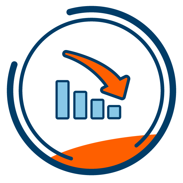 lost-revenue-icon Icon of downward bar graph representing high healthcare costs and lost revenue due to administrative complexity