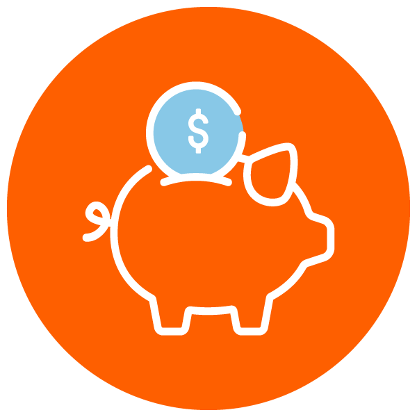reduce-cost-pig-icon Icon of a piggy bank representing reduced administrative costs in healthcare using Shadowbox